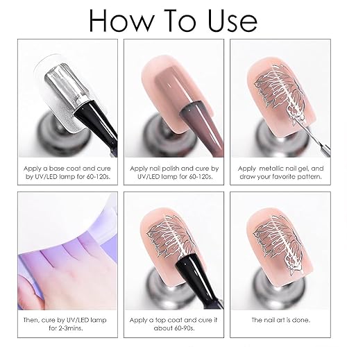 Miniatura 5 de Gel de uñas de pintura metálica, esmalte de uñas de gel pintado plateado y dorado, esmalte de uñas de espejo 3D gel de pintura de metal para uñas,