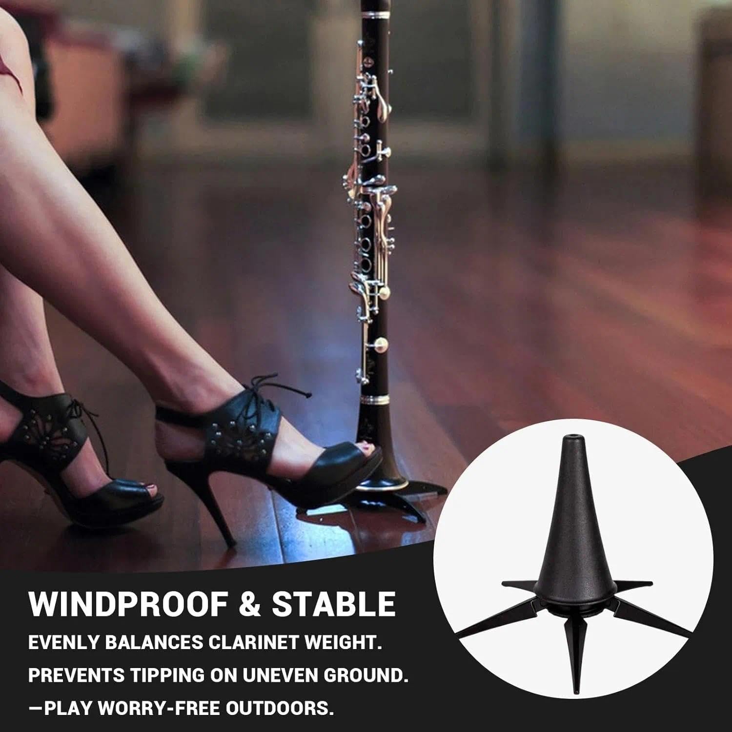 10.5cm Support de Trompette Pliable Pied de Trompette Noir pour Clarinette en Pavillon avec 5 Pattes, Support de Cône Court pour Clarinette A et B