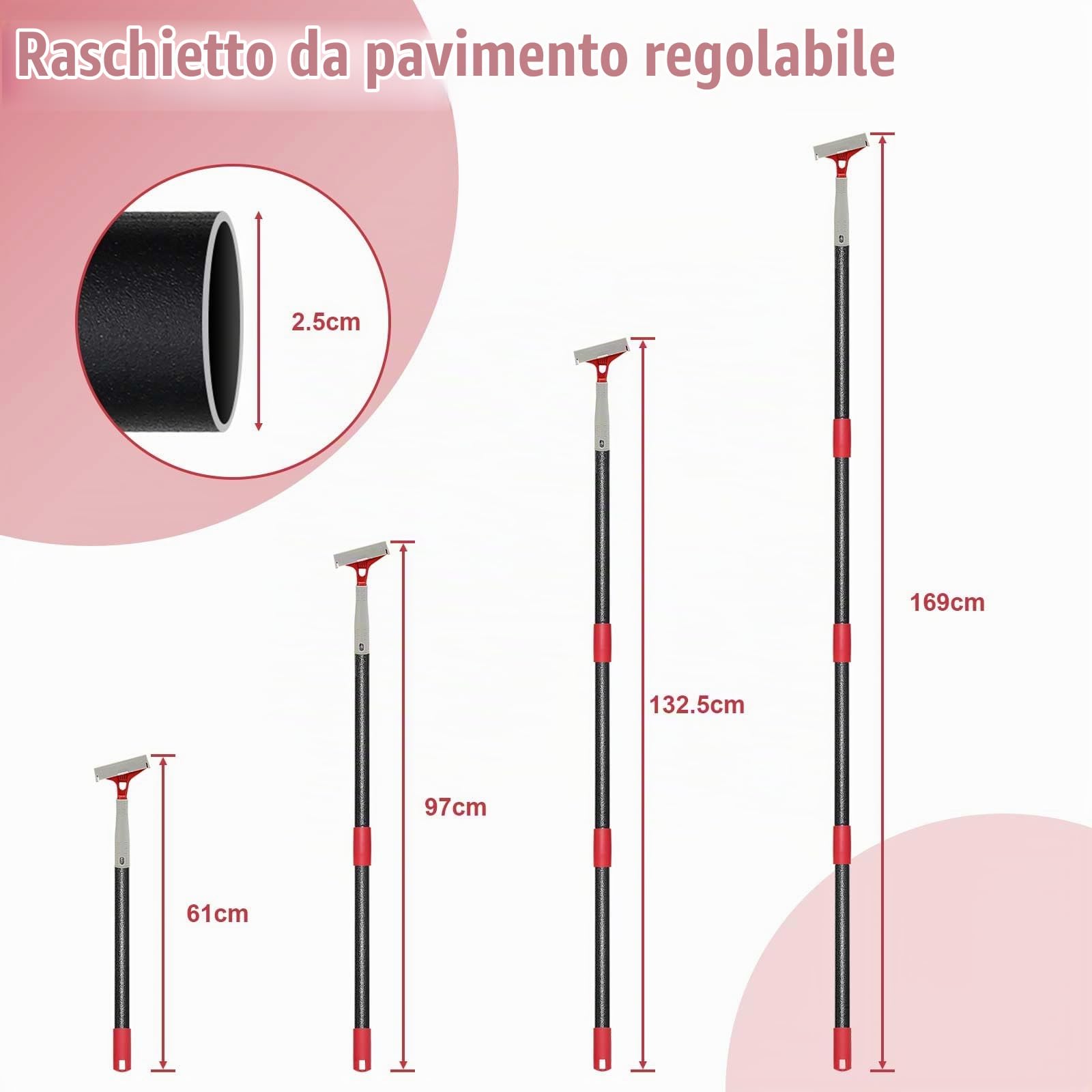 Raschietto con manico lungo, raschietto per vetro con 10 lame extra in metallo, raschietto multiuso resistente per finestre, pavimenti, pareti, stufe, vernice, etichette, adesivi