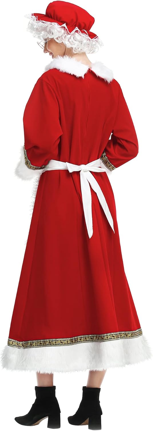 Women's Christmas Costume 5PCS Mrs Claus Costume Adult Miss Santa Clause Dress Outfit