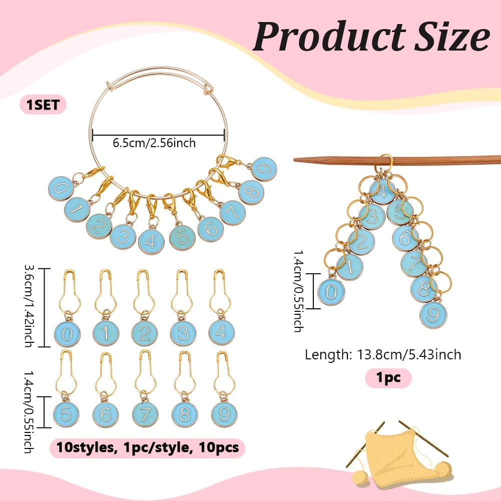 NBEADS Knitting Row Counter Chains, Including 20 Pcs 0-9 Number Alloy Enamel Stitch Markers for Knitting Weaving Sewing Accessories Quilting Handmade Jewelry, Light Sky Blue