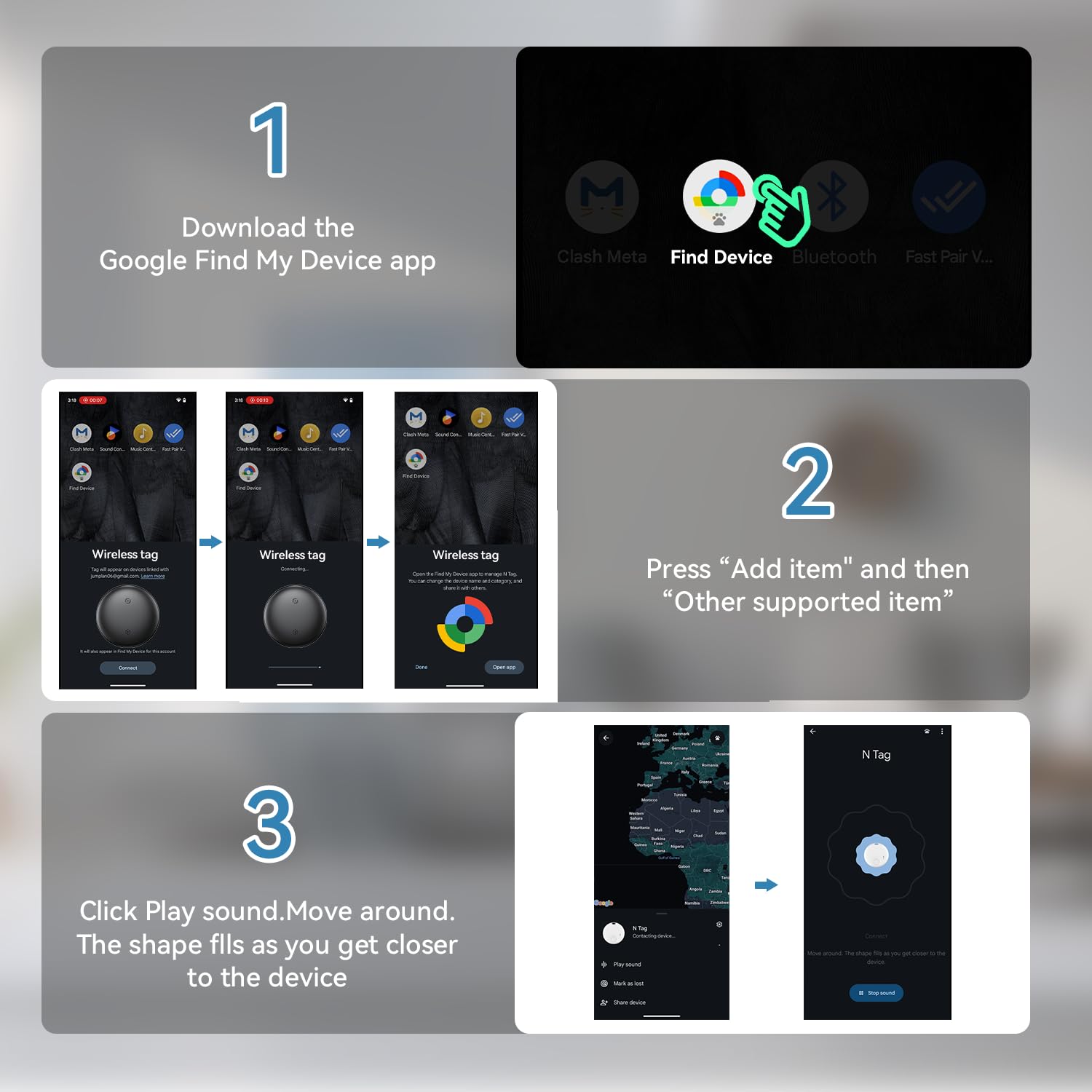 Airtag Android,Smart Tracker Tag Localizzatore GPS per Android Funziona con Google Dov'è App Bluetooth Tracker Compatibile con Trova dispositivo (Solo Android) (Nero, 1 Pack)