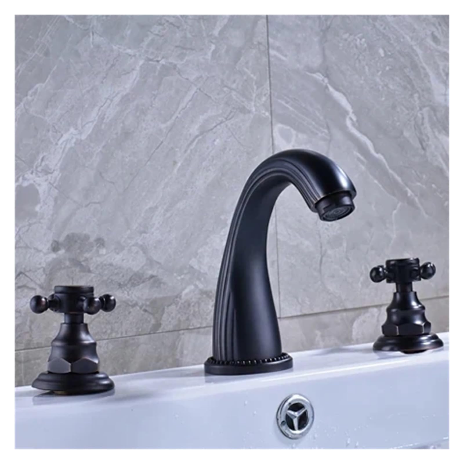 Rubinetto da cucina nero, design moderno a 3 fori, doppia maniglia, struttura in ottone, ideale per bagno e piano di lavoro, ed elegante accessorio per la casa