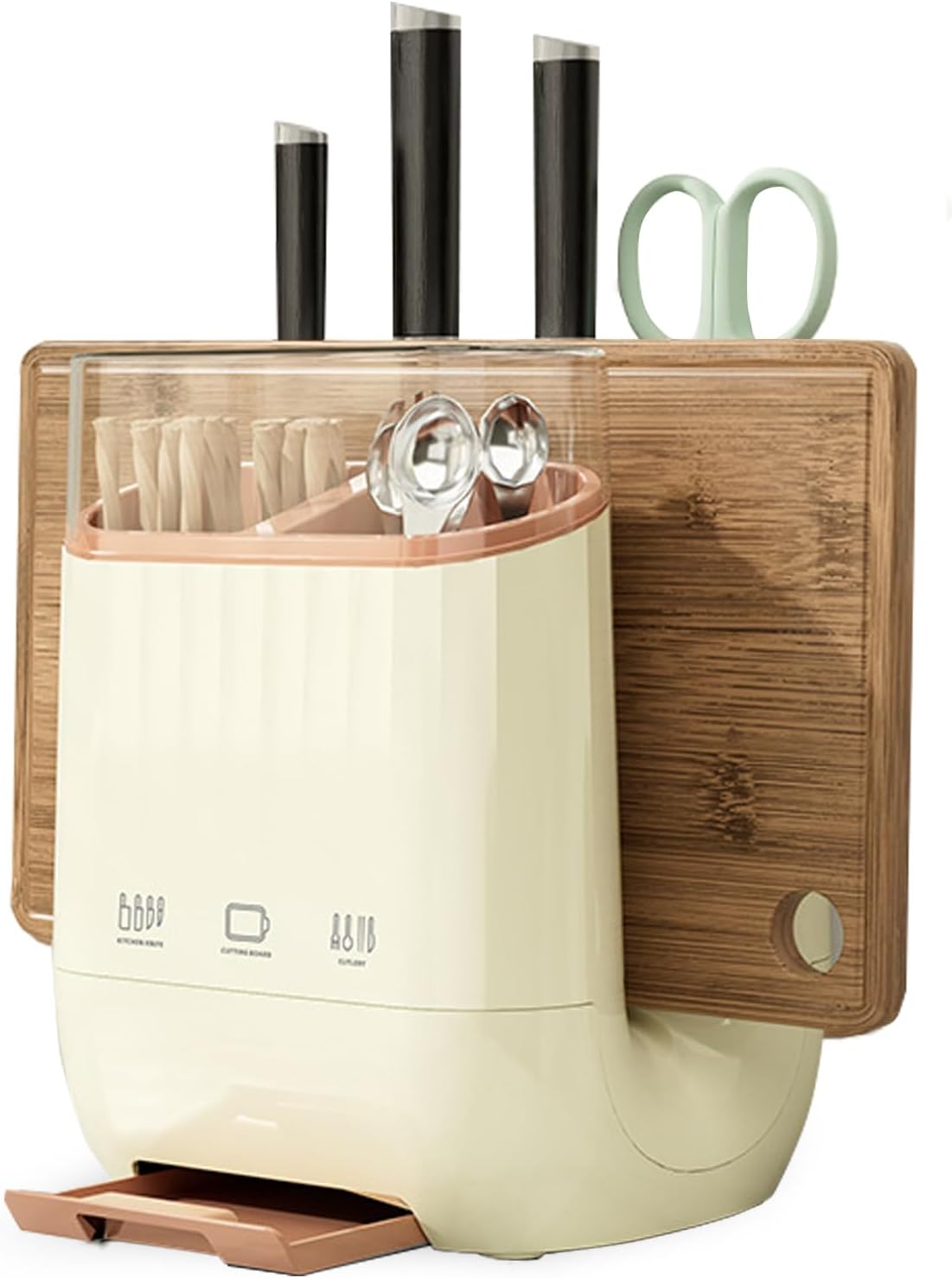 COVRA Multi-Functional Utensil Organizer for Kitchen Counter, 3-Section Design with Knife Slot, Cutlery Holder, and Space for Cutting Board, Ideal for Storing Kitchen Tools, Utensils (Light Gray)