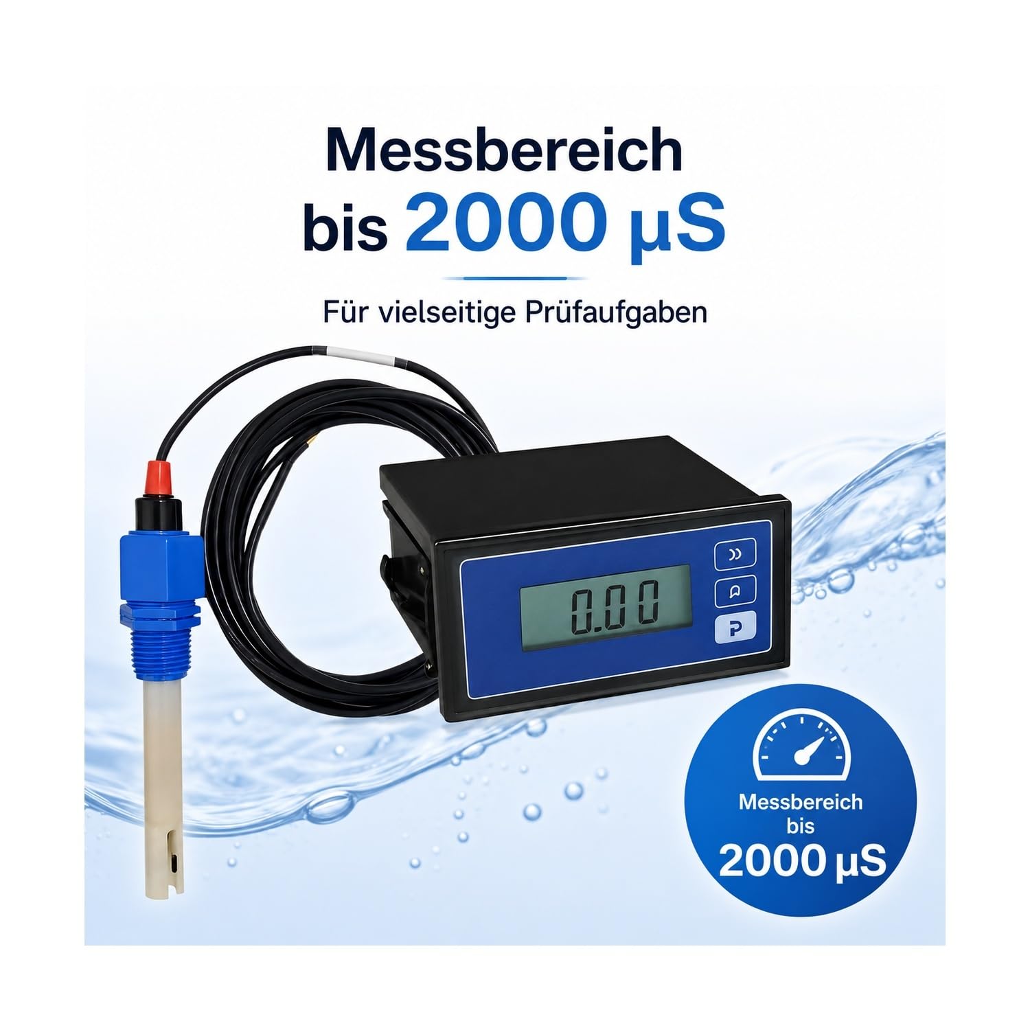 Leitfähigkeitsmessgerät 2000 µS mit Data Hold Breiter Messbereich bis | Für Werkstatt und industrielle Anwendungen, mit Ein-Tasten-Kalibrierung, tragbarem Design und leicht reinigbarer Sonde
