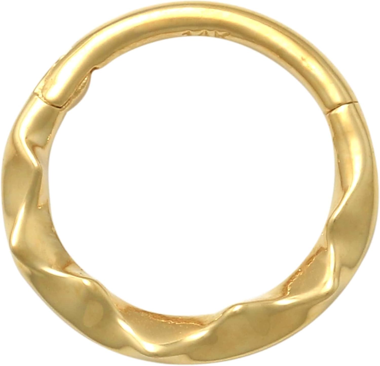 ANYGOLDS 14K Real Solid Wrinkled Gold Hoop Septum Ring Earring - 18-gauge Cartilage Daith Helix Tragus Conch & Rook Piercing Jewelry - White & Yellow Gold Hinged Clicker Hoop - Sold as a Single