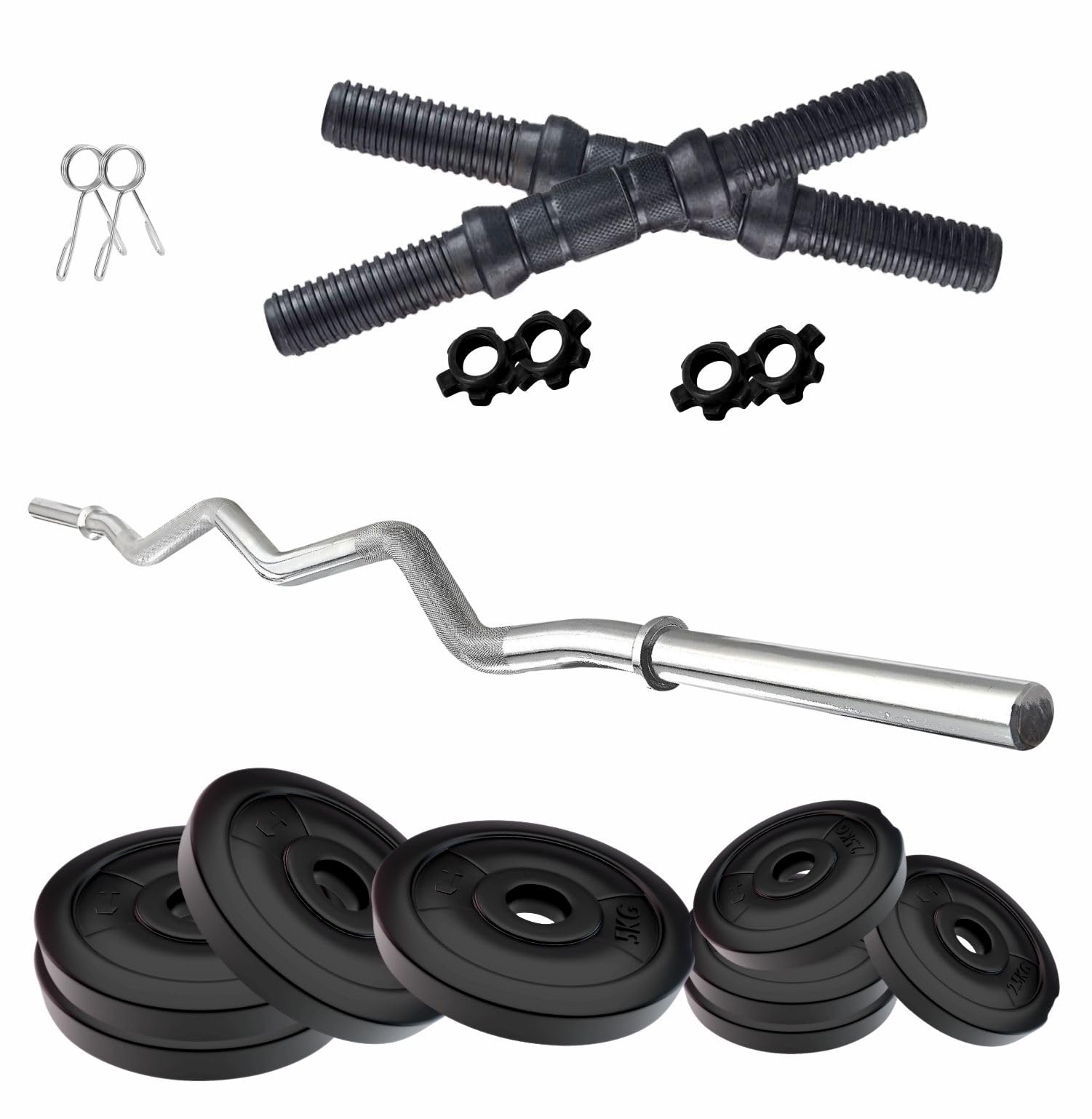 Amazon Brand - Symactive 30 KG PVC Home Gym Set (30 Kg Weight, 3 Ft Curl Rod, 14'' Dumbbell Rods Pair, 2 Locks/Clippers), Black