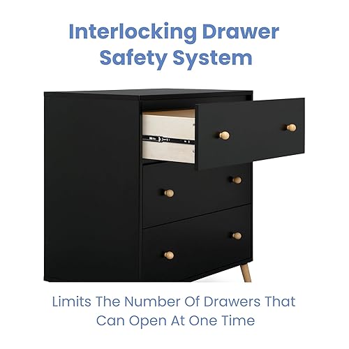 Miniatura 5 de Delta Children Essex - Cómoda de 3 cajones con cajones entrelazados, color ébanonatural