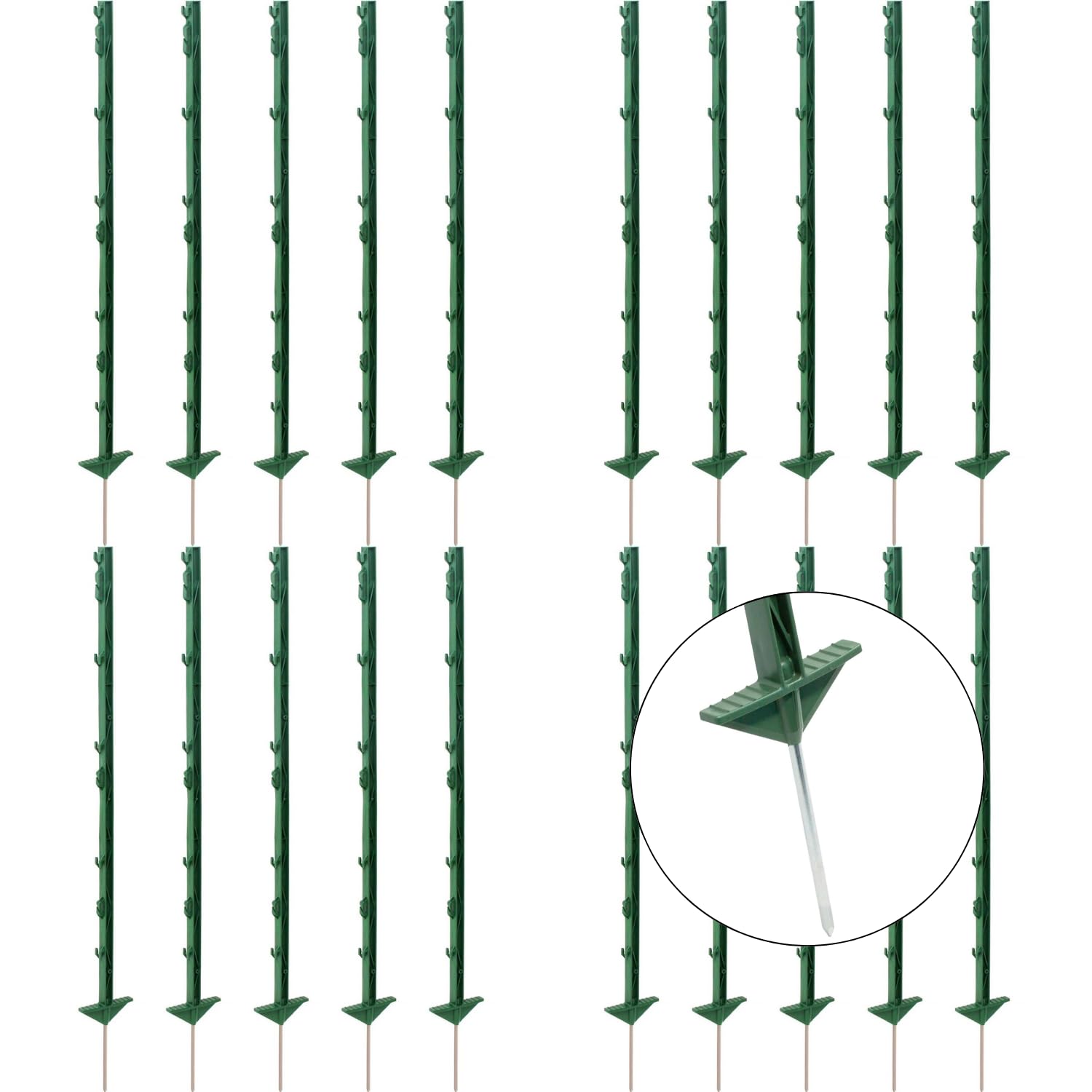 Agrarzone [10x] Piquets de clôture en plastique 105 cm, double piétinement vert - 5/10/20/40 pièces piquets en plastique durables 8 œillets - piquet de clôture robuste