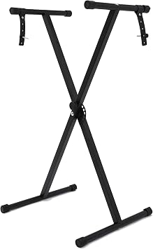 Adjustable X-Style Music Keyboard Stand Foldable Classic Keyboard Stand Musician Electronic Piano Organ 7 Position Metal Braced Rack Locking Straps Rubber Feet