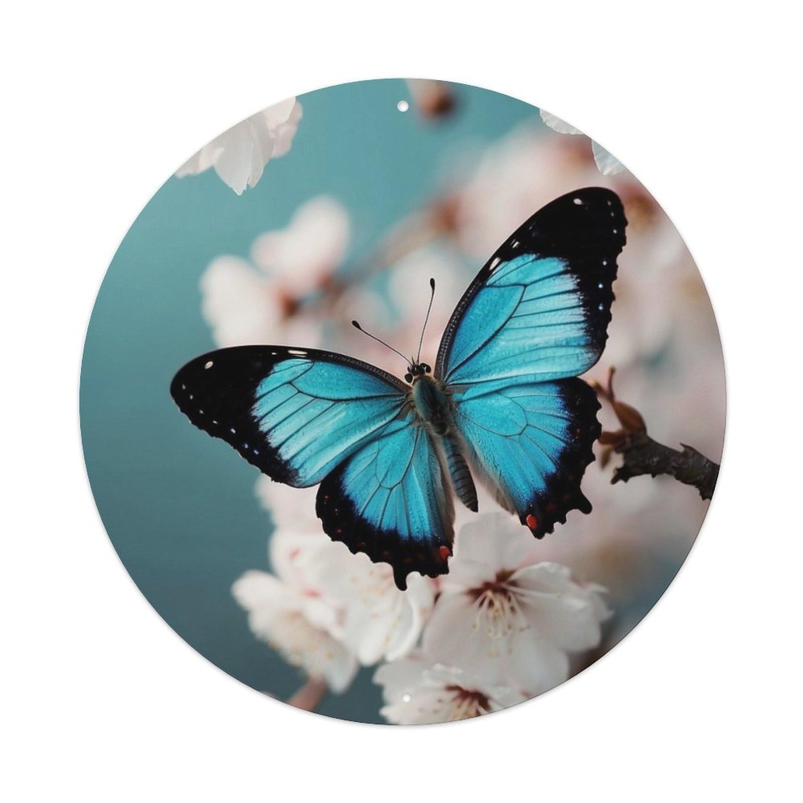 Cwbufd Vintage Style Animal Morpho Menelaus Japanese Cherry Blossom Spring Nature Photography Vintage Metal Tin Sign Plaque Wall Decor For Cafe, Club Bar, Office, Garden Metal Poster 8X8inch