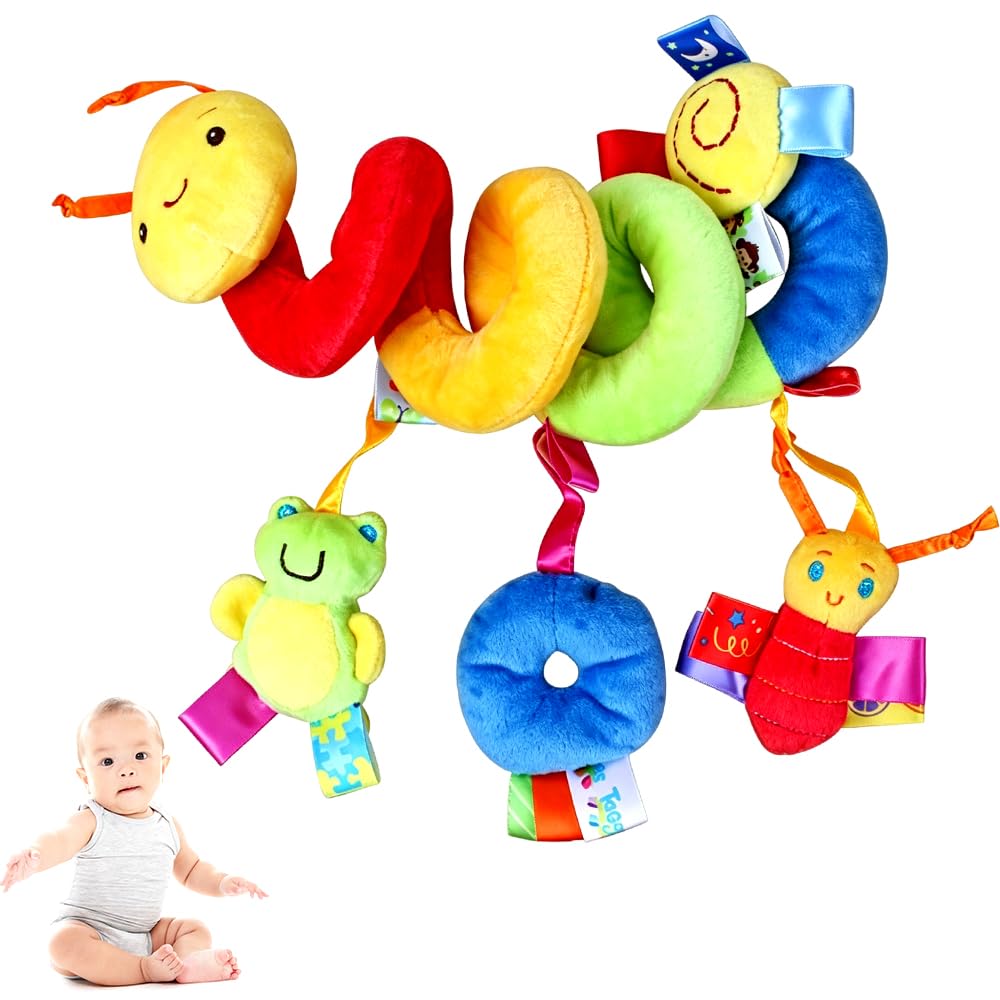 HATFRYF Car Seat Toys for Babies Upgraded Version Spiral Pram Car Seat & Stroller Activity Toy, Soft Plush Hanging Toys with Rattles, Best Gift for Ages 0 and Up