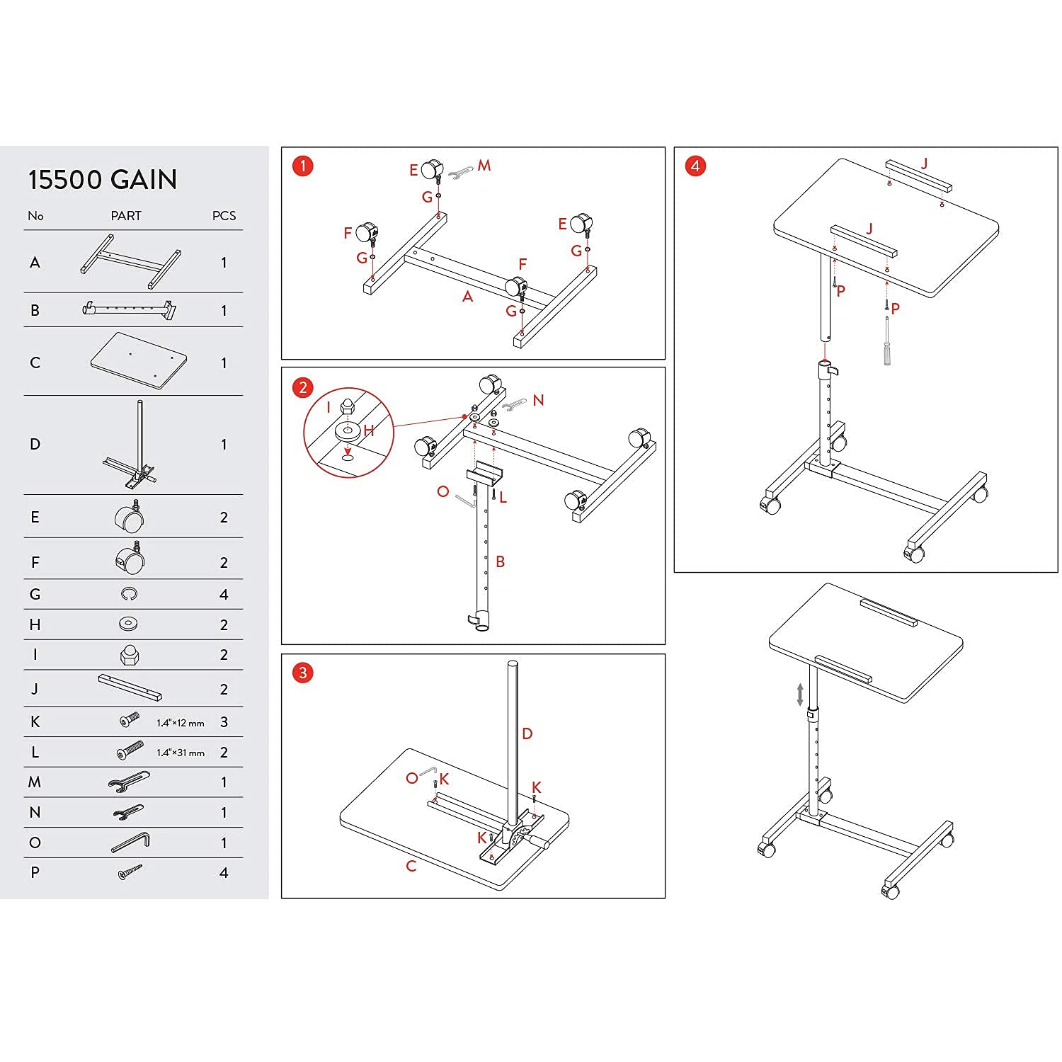 Tatkraft Gain - Laptoptisch Höhenverstellbar, mit Rollen, Laptoptisch Sofa & Bett, Tischplatte Einstellbarer, Stahl, Holz