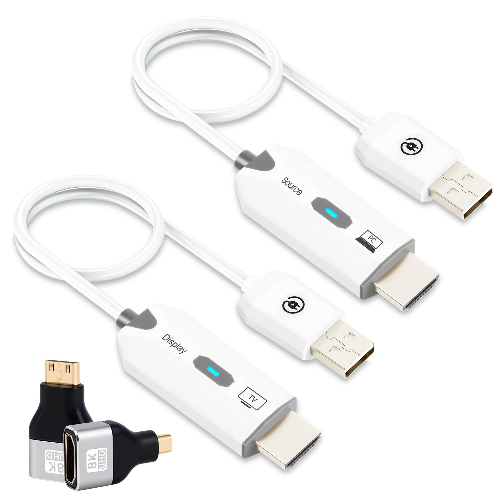 AXFEE Wireless HDMI Transmitter und Receiver, HDMI Sender Empfänger mit 2 Stück Adapter, Plug & Play, 164FT/50M, 5G 1080p Kabellose Funkübertragung für Laptop/PC/TV/Fernseher/Monitor/Projektor(Weiß)
