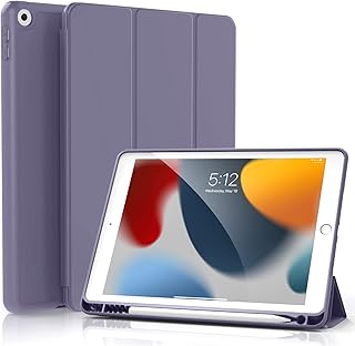 KenKe iPad 10.2 Case for iPad 9th Generation 2021 / 8th Generation 2020 / 7th Gen 2019 with Pencil Holder, Auto Sleep/Wake for Slim Soft Back Smart Cover, iPad 10.2 inch Case, Purple