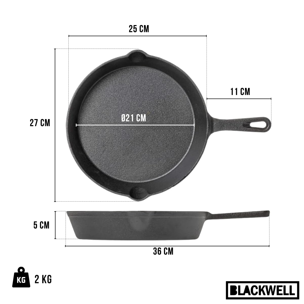 Blackwell Pfannenset aus Gusseisen – Grillpfanne 23 x 23 cm, Bratpfanne Ø 25 cm & Wok Ø 32 cm – 3-teilig – geeignet für alle Herdarten