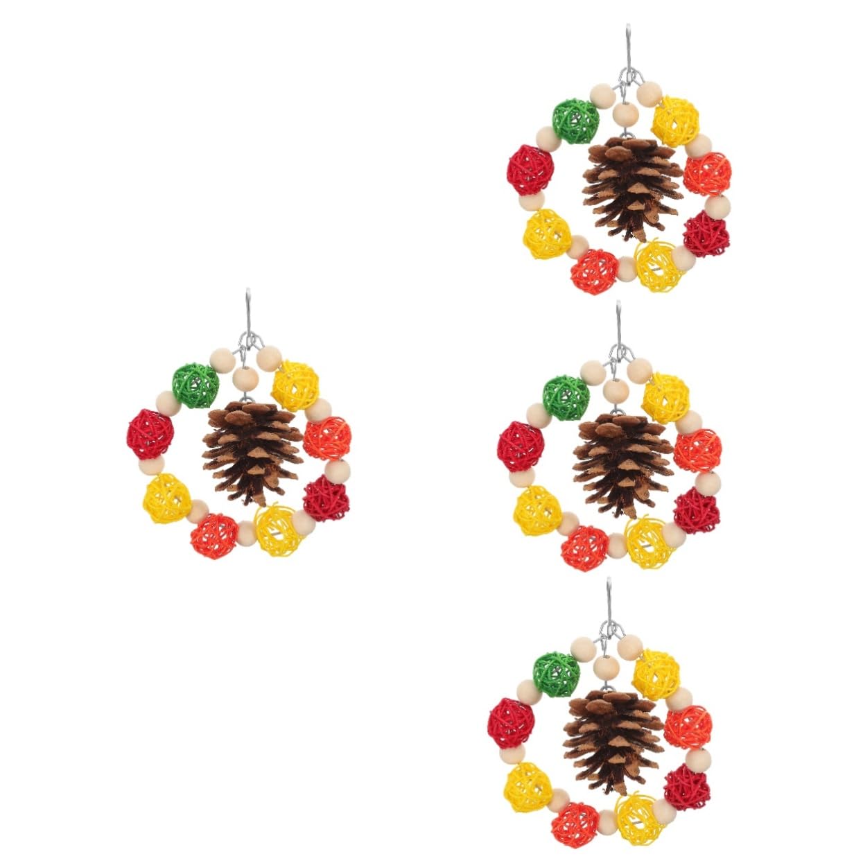 VANZACK 4pièces Jouet à Mâcher pour Oiseaux Cône De Pin Naturel Et Balles Rotin Accessoire De Jeu pour Perruches Et Perroquets Jouet De Foraging Suspendu