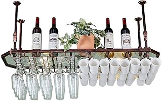 LXDDP Stojaki na szklanym panelu, montowany na suficie wiszący uchwyt na butelkę wina metalowy kubek do przechowywania pływające półki bary kuchnia dekoracja kubek organizer