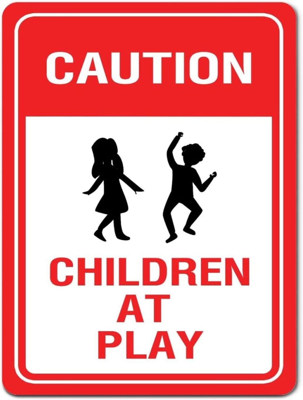 Caution Children at Play Rust Free Aluminum Sign - Warning Decor with Pre-Drilled Holes for Home Yard, Neighborhood - 12x8 Inch​