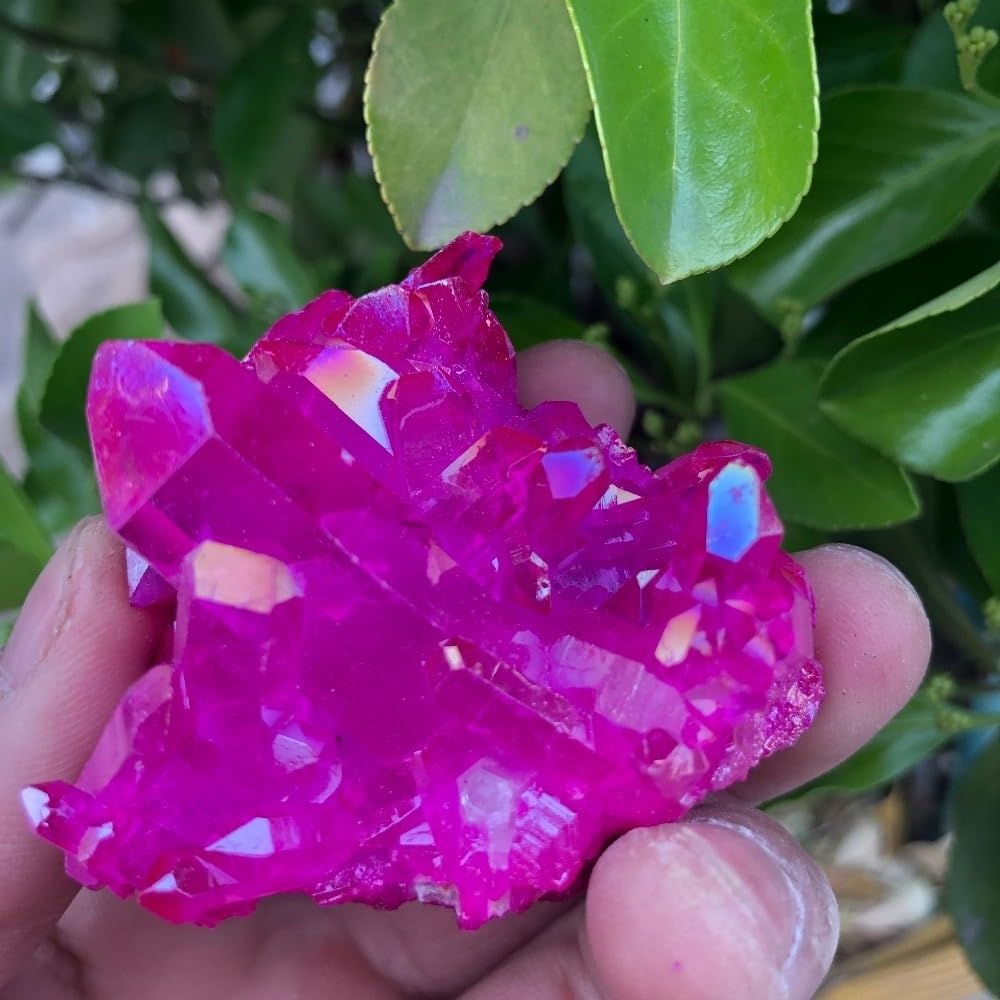 AUOQKQUT 1pcs red Flame Aura Quartz Crystal Cluster Ornaments