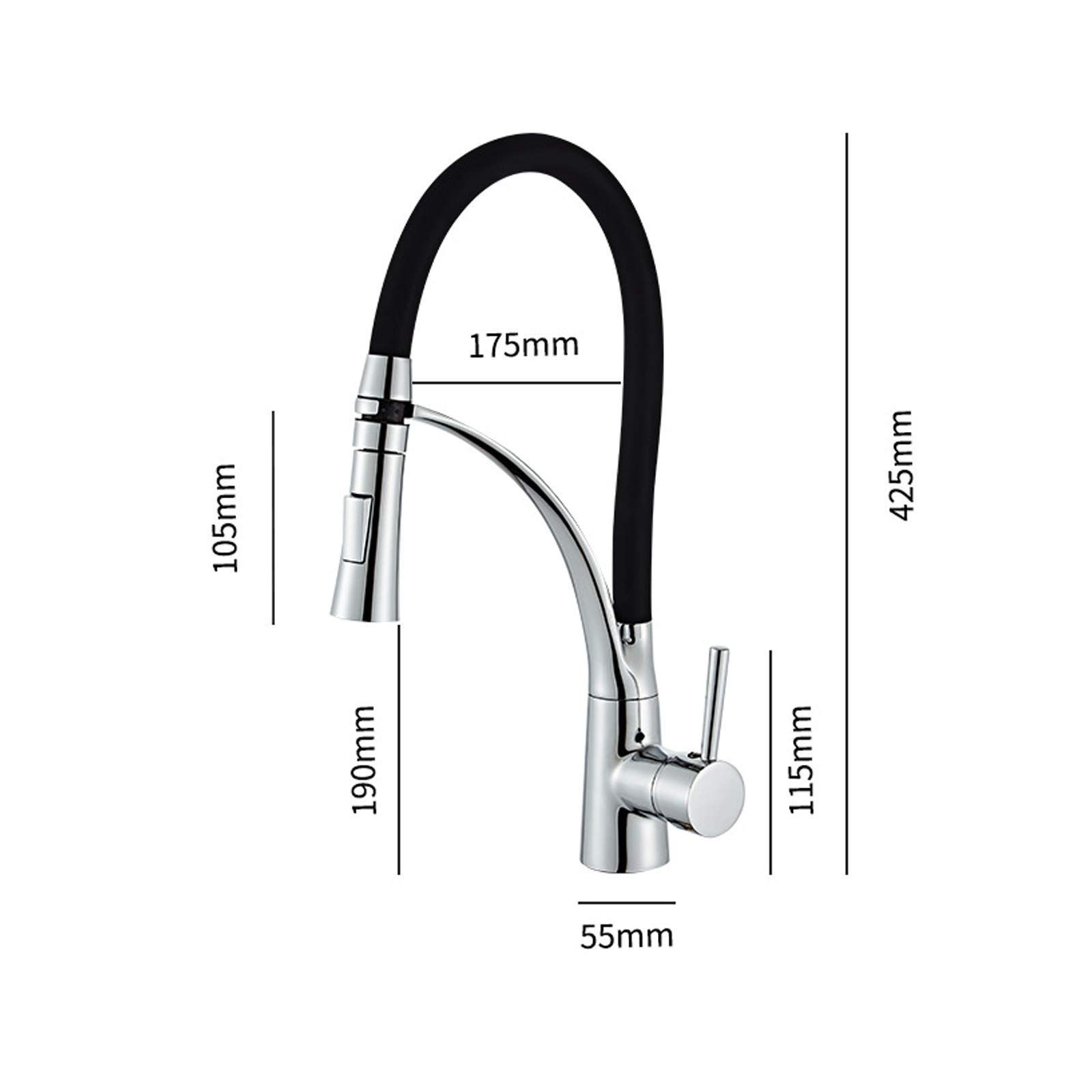 Grifería para Mezclador de Fregadero de Cocina 360 & deg; Grifo Giratorio Aireador Grifo de Ahorro de Agua Rociador abatible de una Sola Palanca con Manguera de Silicona Negra Grif