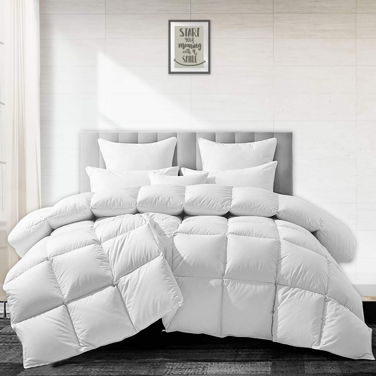 APSMILE Heavyweight Goose Feathers Down Comforter, Twin Size Winter Down Duvet - Ultra-Soft 750 Fill-Power Hotel Collection Comforter, 40oz Thick Duvet Insert Cold Weather/Sleepers(White, 68x90)