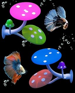 Uniclife Betta - Hamaca de hongos suave para acuario, cama de descanso de peces con ventosa, adorno de silicona, decoración colorida y realista para paisaje de pecera, paquete de 2