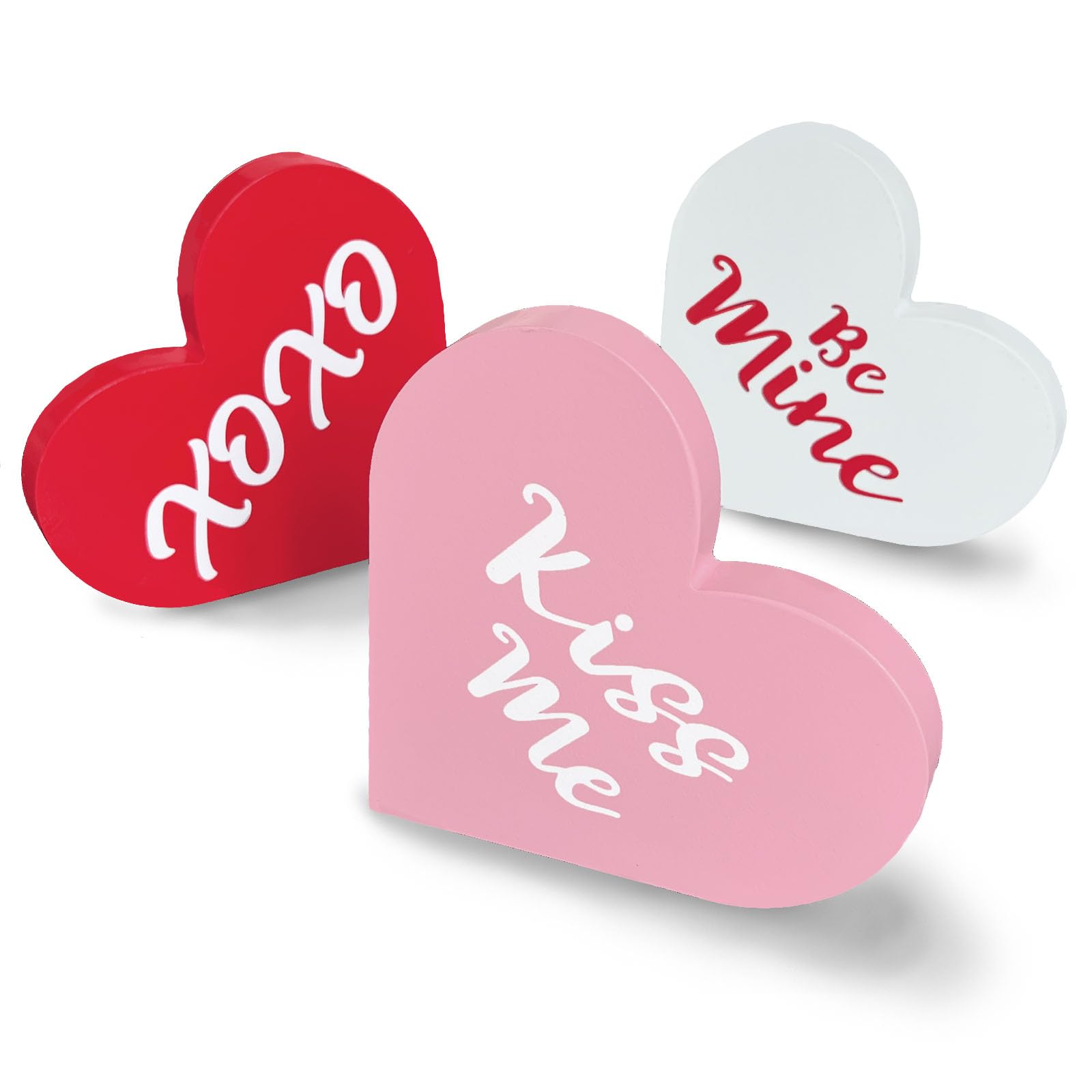 Valentines Day Decorations 3 Pcs Wooden Conversation Hearts Decoration Romantic Valentine Decor for Home Office Shelf Tiered Tray