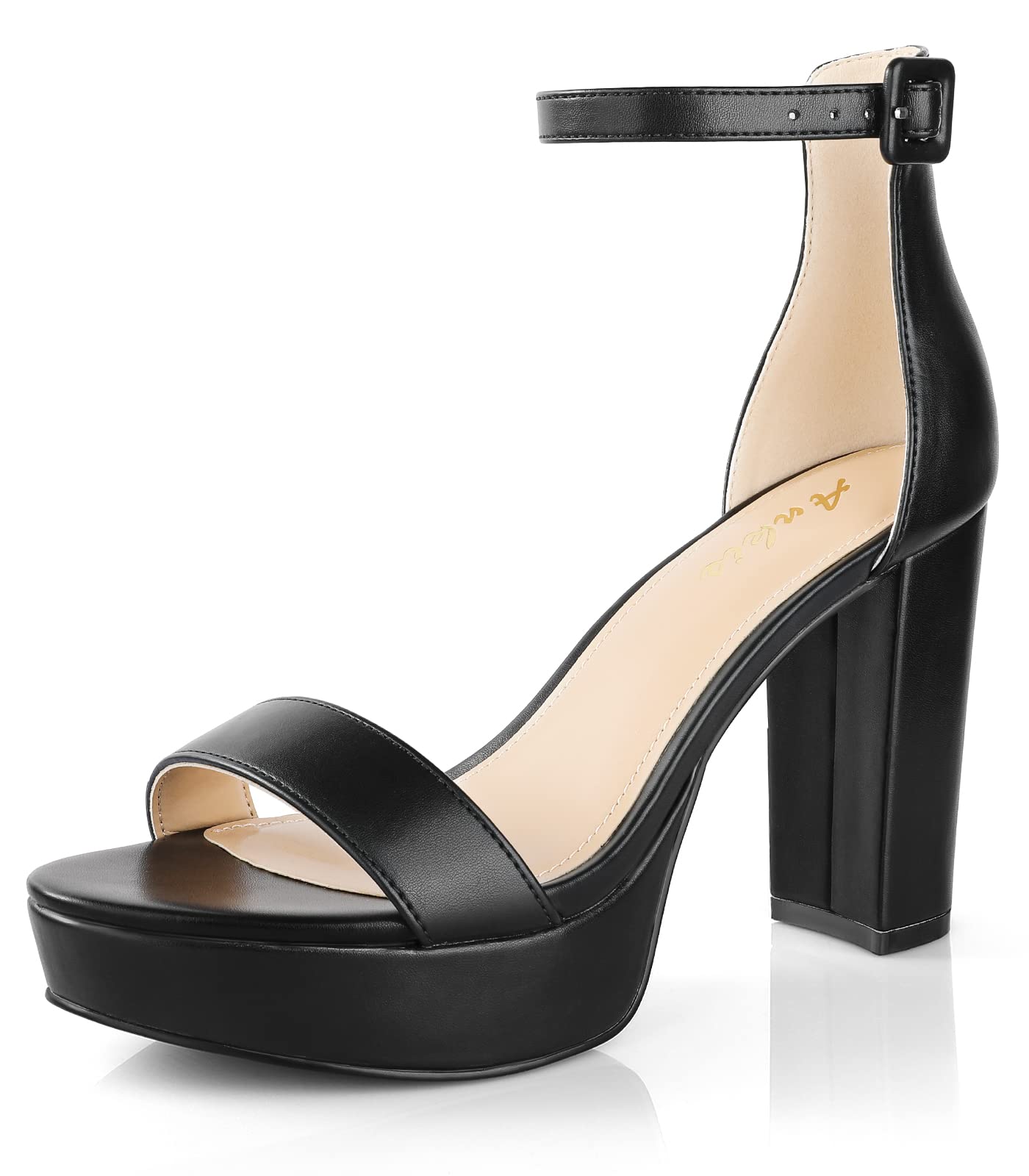 Ankis Chunky Platform Heels - 4 Inch Block Heeled Sandals for Women - Comfortable Open Toe Strappy Heels - Black, Nude, White, Silver, Gold - Summer Dress Shoes