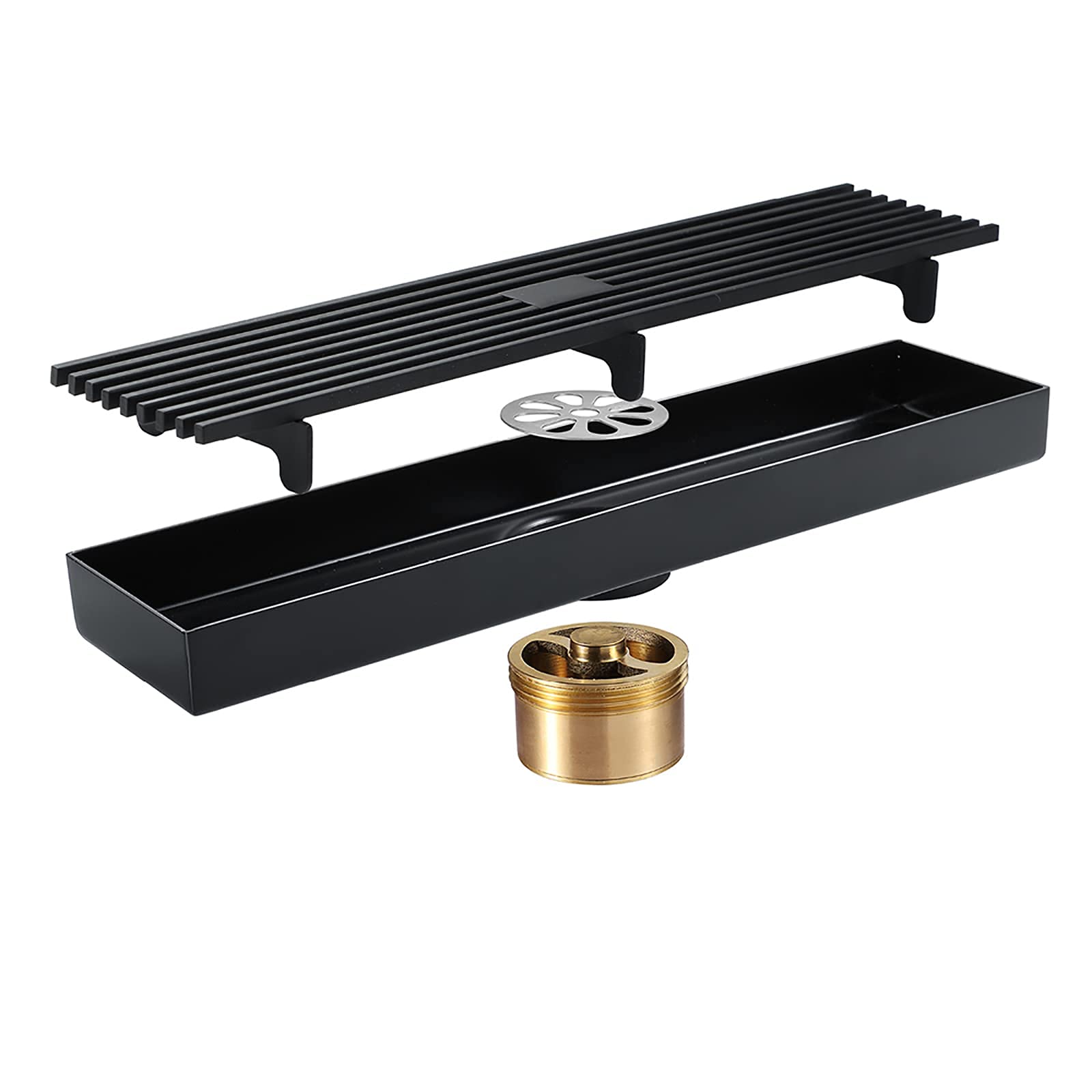 Linear Shower Drain Matte Black Floor Drain 304 Stainless Steel Rectangle Shower Floor Drain With Removable Cover Grate Bathroom Shower Waste Drain, 11.8'' X 2.7''