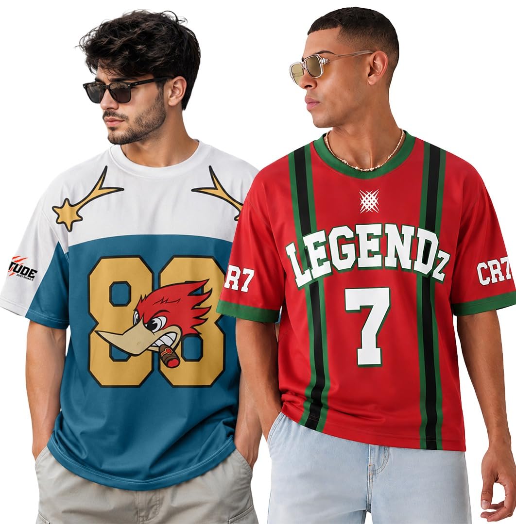 leotude Men Jersey Aesthetic Oversized T Shirts for Men | Sports Jerseys T-Shirts & Half Sleeve Round Neck Printed Tshirt for Mens - Down Shoulder Loose & Baggy Fit Korean T-Shirt for Man-picture-18