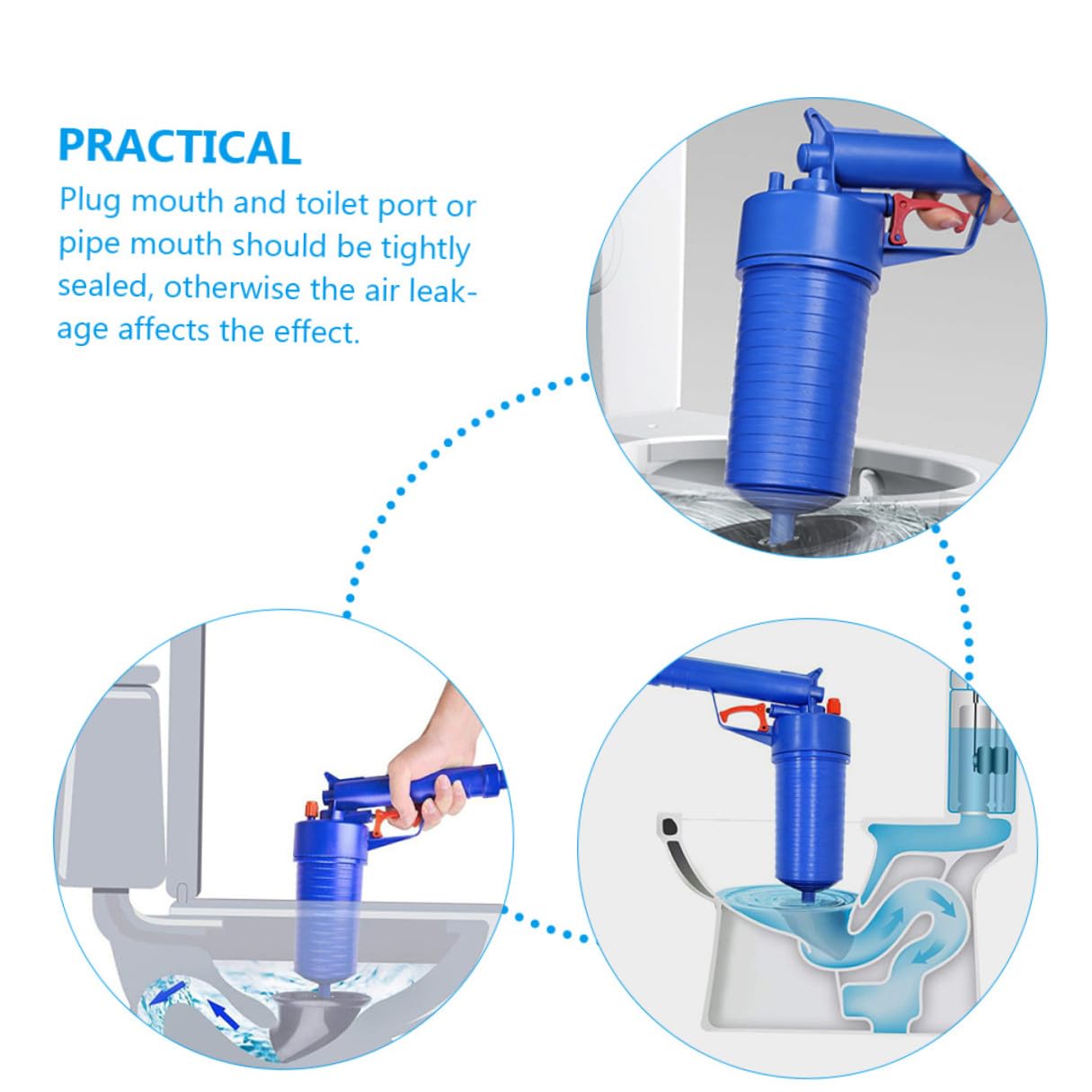 KOMBIUDA Desatascador De Aire Comprimido Para Inodoro y Fregadero, Herramienta Profesional De Alta Resistencia Para Limpiar Tuberías y Drenajes De Baño, Cocina y Bañera, Flexible y Potente