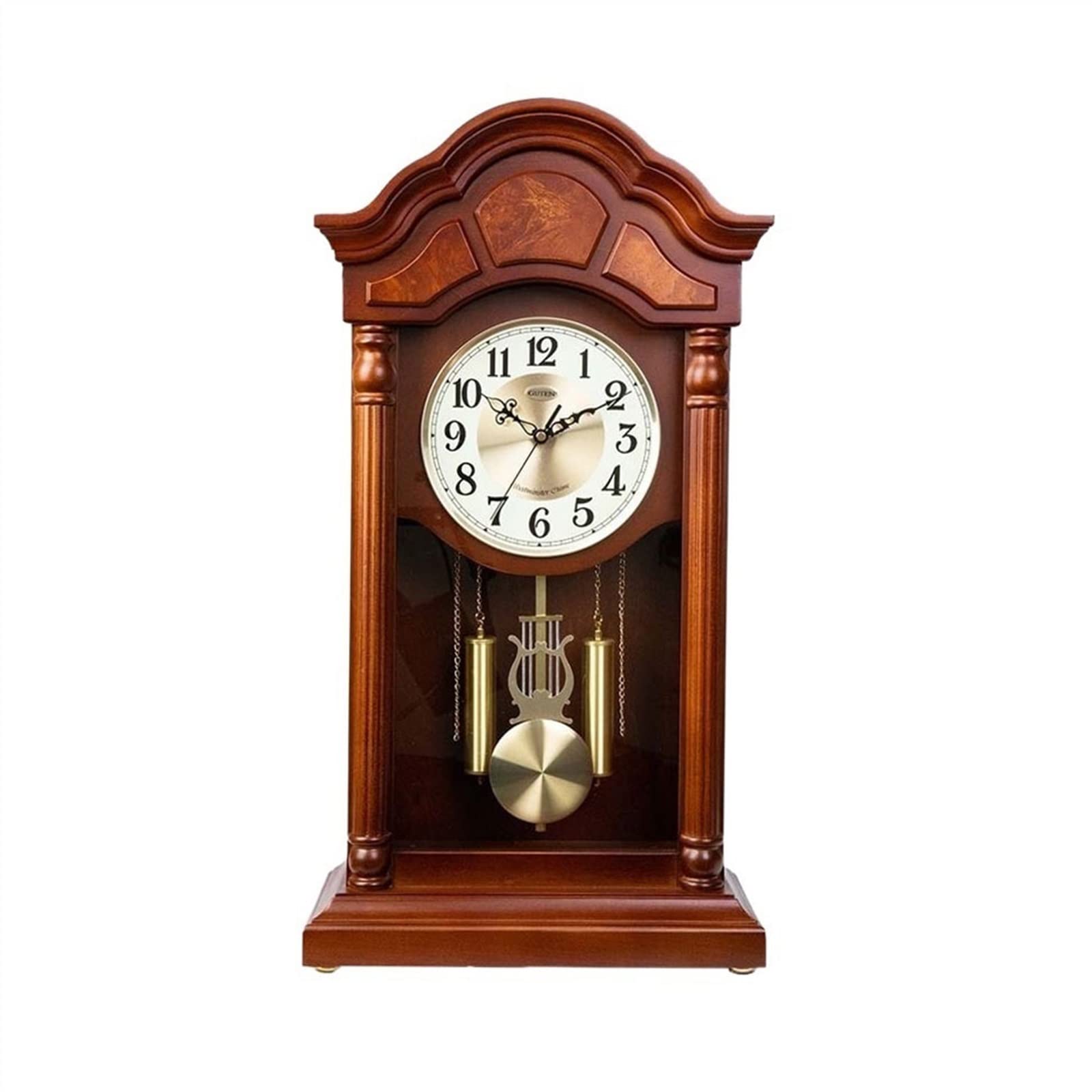 QINGGANG-0224 Mantel Clock Wooden Clock Hour Reporting Living Room Retro Decorative Desk Large Quartz