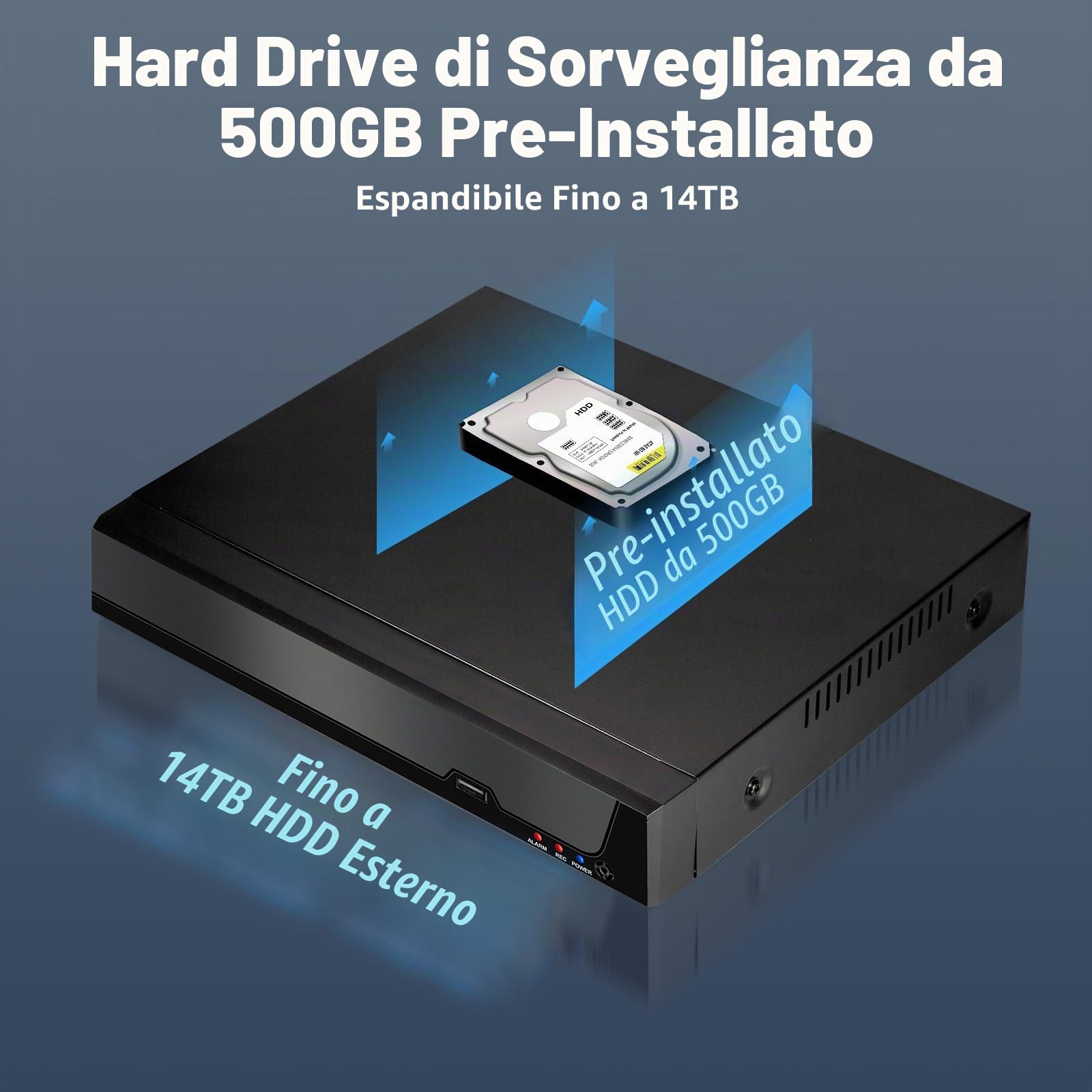 DVR 4 Canali di Sorveglianza, Videoregistratore 5MP Lite 6 in1 Registratore di Sicurezza con HDD 500 GB, Rilevamento di Persone/Veicoli per Sistema di Telecamere CCTV Analogico/XVI AHD TVI CVBS CVI IP