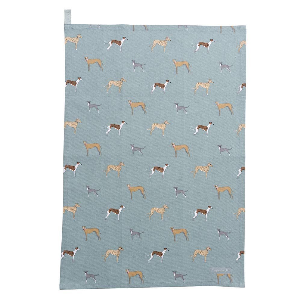 Sophie Allport - Speedy Dogs Tea Towel, 100% Cotton, 45cm x 65cm, Home Kitchen Towel with Hanging Loop