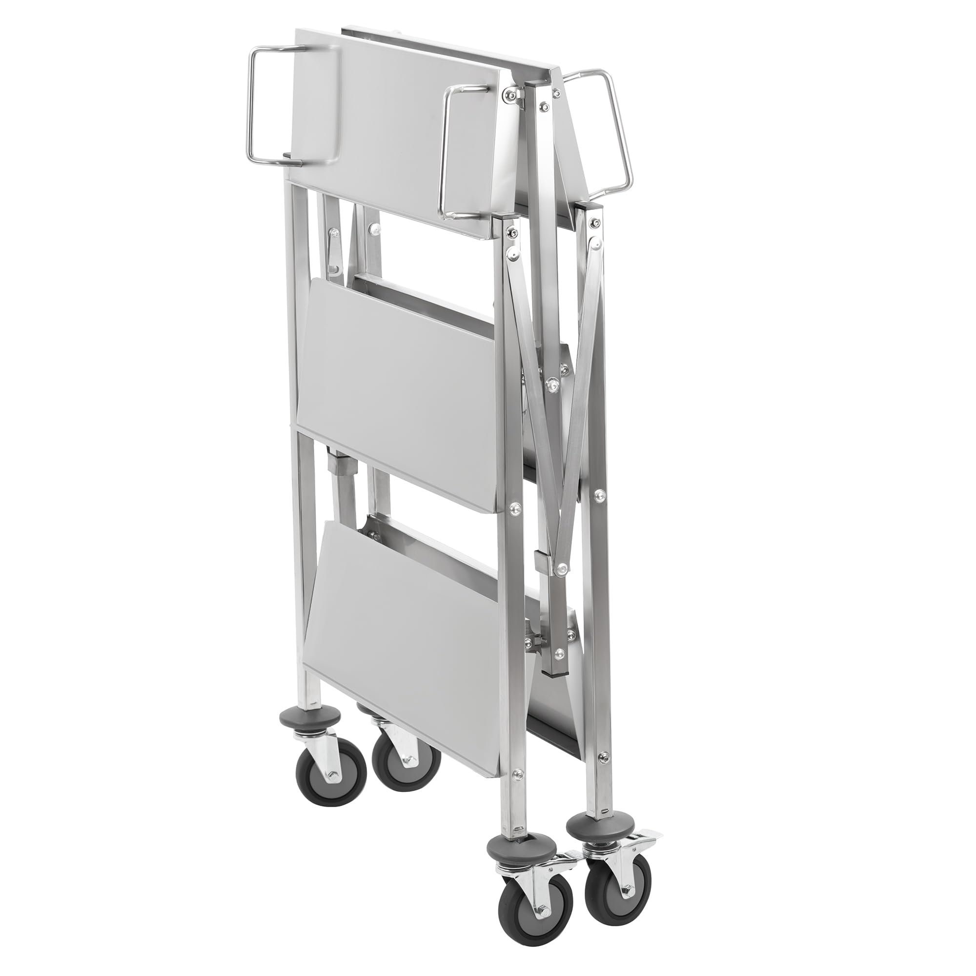 Mahlzeit Faltbarer Servierwagen Edelstahl mit 3 Etagen | 67 x 46 x 98 cm | klappbarer Küchenwagen mit Rollen | Beistelltisch für Küche & Grill