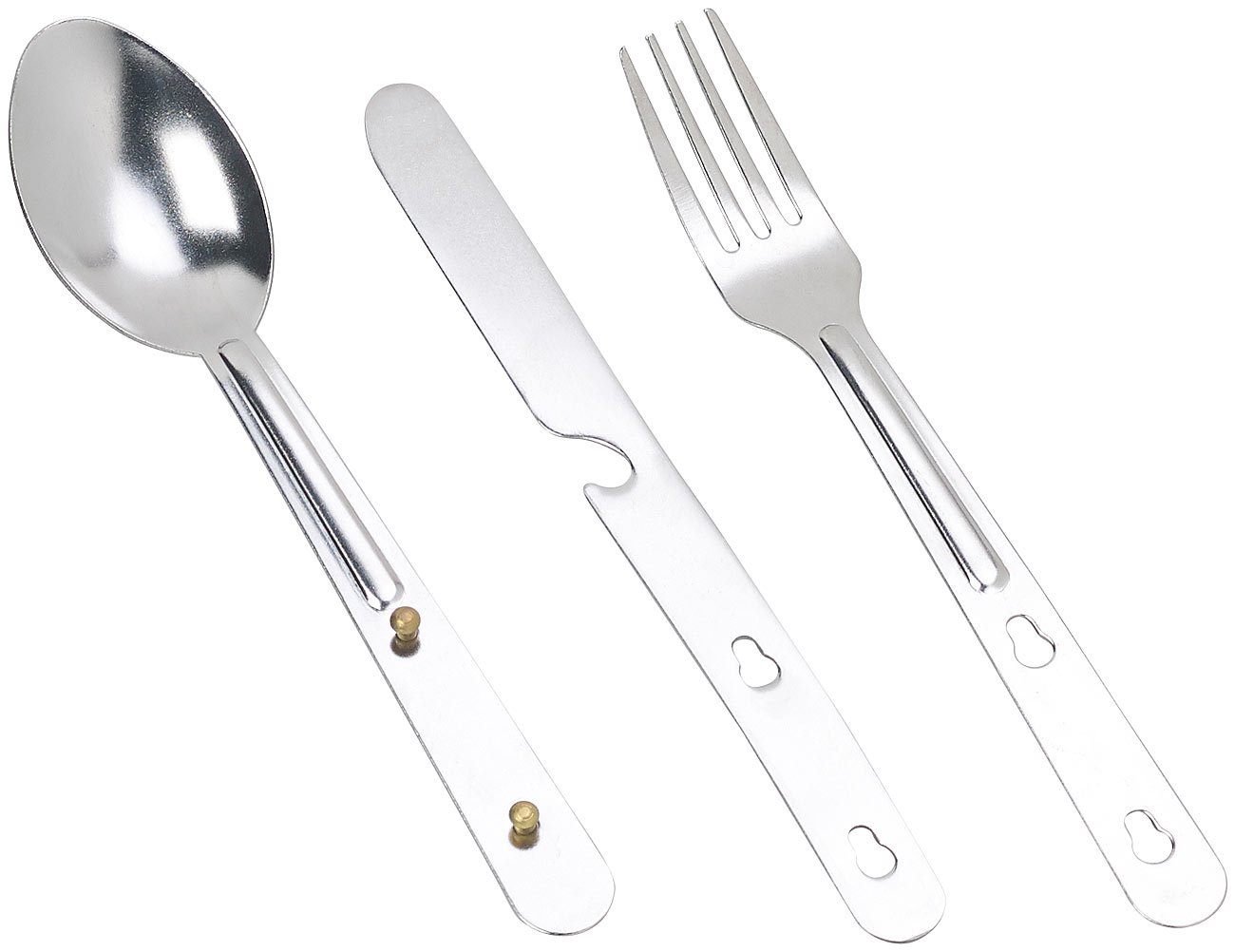 Semptec Urban Survival Technology Messer-Löffel-Gabel-Sets: 18-teiliges Edelstahl-Camping-Besteck mit Gabel, Löffel & Messer (Besteck-Reiseset, Reise-Sets)
