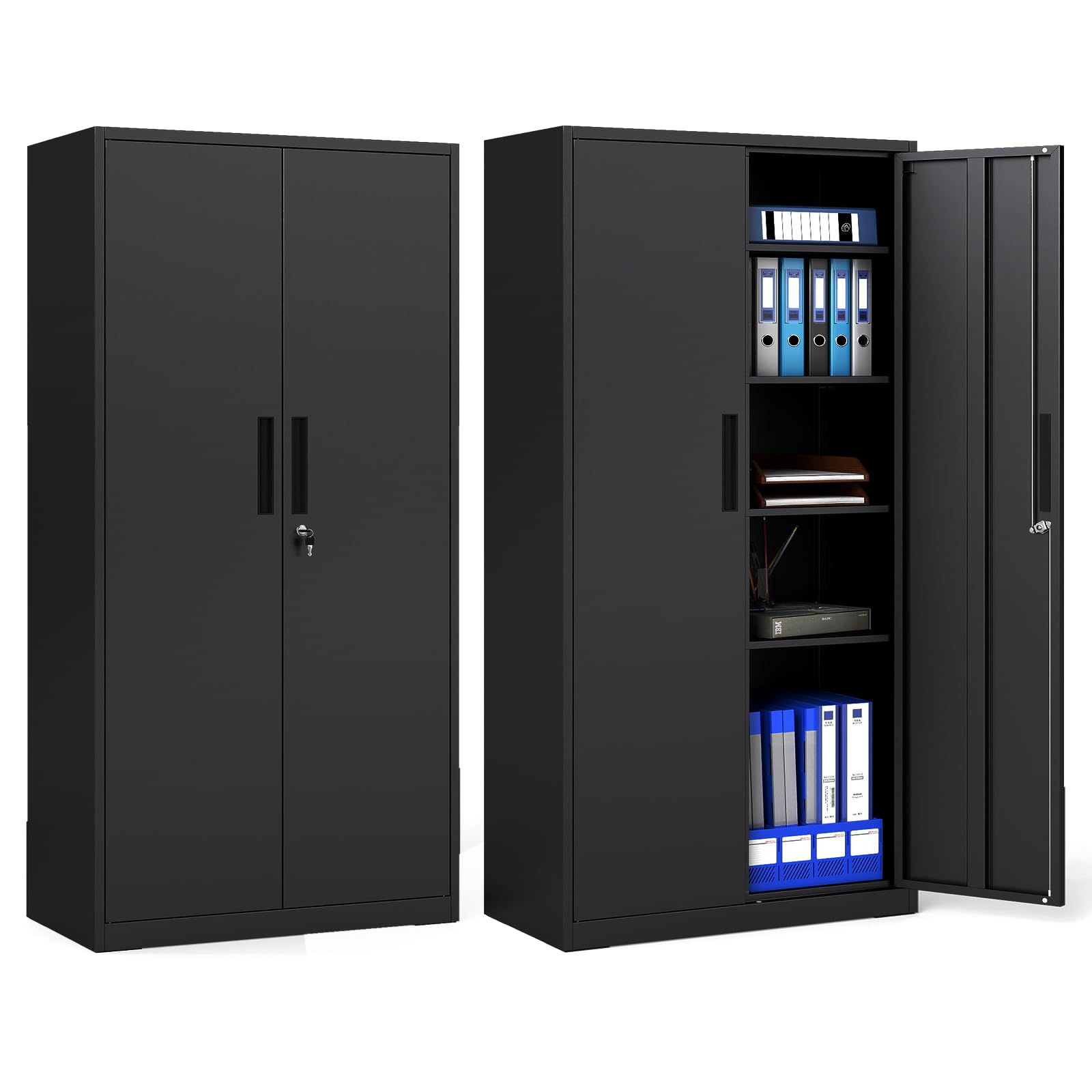 COSTWAY 180cm Tall Metal Storage Cabinet with 2 Lockable Doors