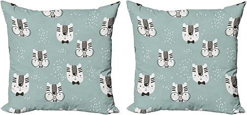 Miniatura 7 de Ambesonne Juego de 2 fundas de almohada botánicas con patrón de hojas de ginkgo efecto retro con flores de campo rural para jardín, fundas cuadradas