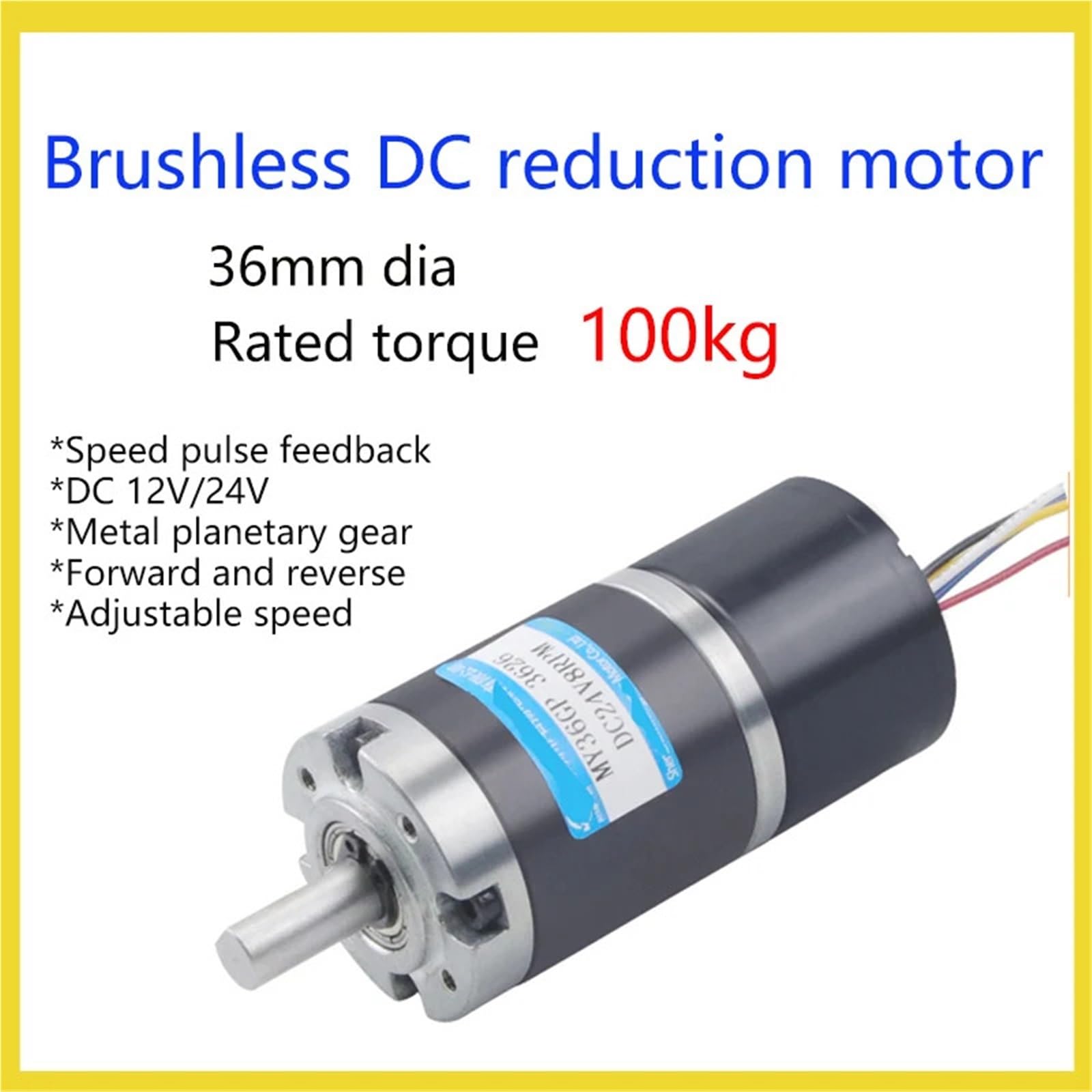 Motorino Elettrico, Motore Dc Motoriduttore Planetario DC 36mm Brushless, 100KG, 12V/24V, Coppia Elevata(Shaft diameter 8mm,24V 28 rpm,Only motor)