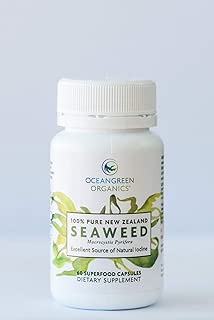 Seaweed Kelp Supplements New Zealand |Premium 100% Pure Organic | Strongest Iodine 500mcg | Traceable | Oceangreen Organics | Thyroid Support, Gut Health, Greater Energy & Weight Loss | 60 Vege Caps - coolthings.us