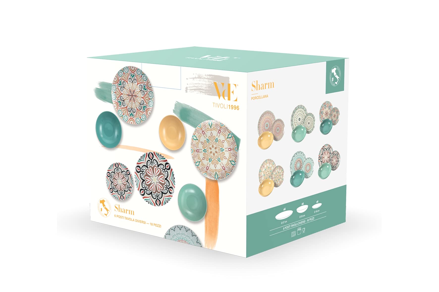 Villa d'Este Home Tivoli Sharm 5909276 - Vajilla de 18 piezas de porcelana, multicolor