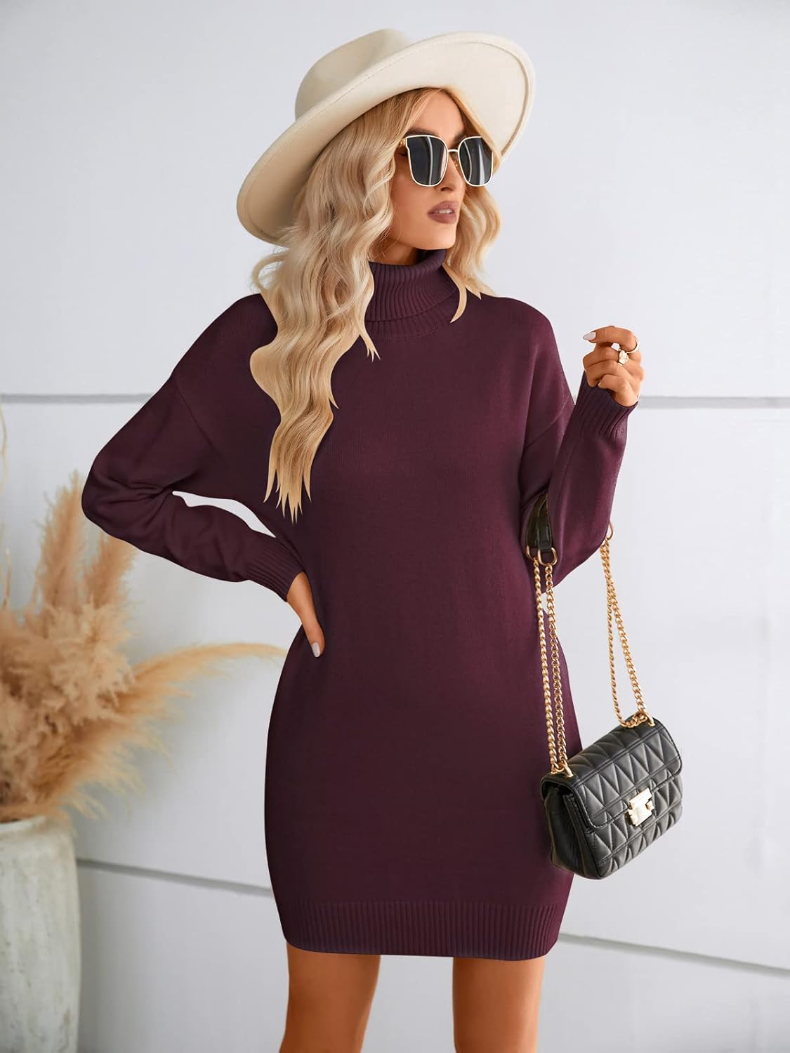 SENFURE Women Turtleneck Sweater Dress Oversized Long Sleeve Knit Pullover Fall Sweater Short Dresses - Image 5