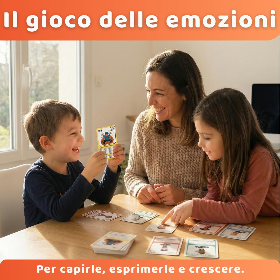 EmoKids - Gioco delle Emozioni per Bambini (4–10 anni) - 55 Carte Illustrate + 8 Mini-Giochi - Educazione Emotiva e CNV - Comprendere, Nominare e Gestire le Emozioni – Metodo Montessori