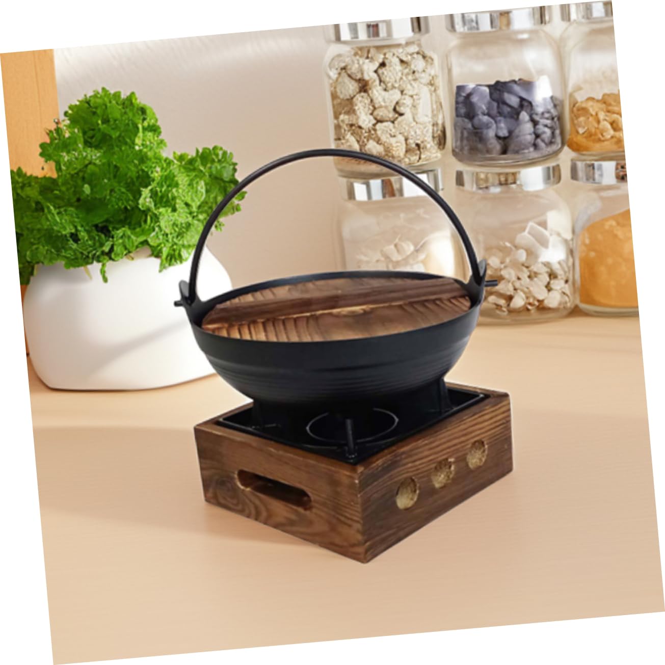 ibasenice Pentola in Ghisa in Giapponese Con Per Gyoza Zuppe Cottura Efficiente Per Esterni e Picnic