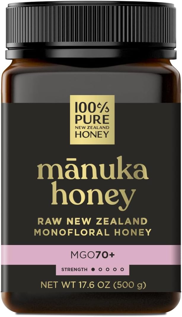 100% Pure New Zealand Honey - MGO 70+ Monofloral Mānuka Honey, 100% Pure New Zealand Raw Mānuka, 17.6 Ounce (500g) (Pack of 1)