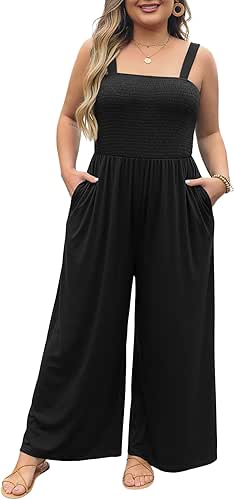 Eytino Plus Size Jumpsuit for Women Spaghetti Strap Sleeveless Overalls