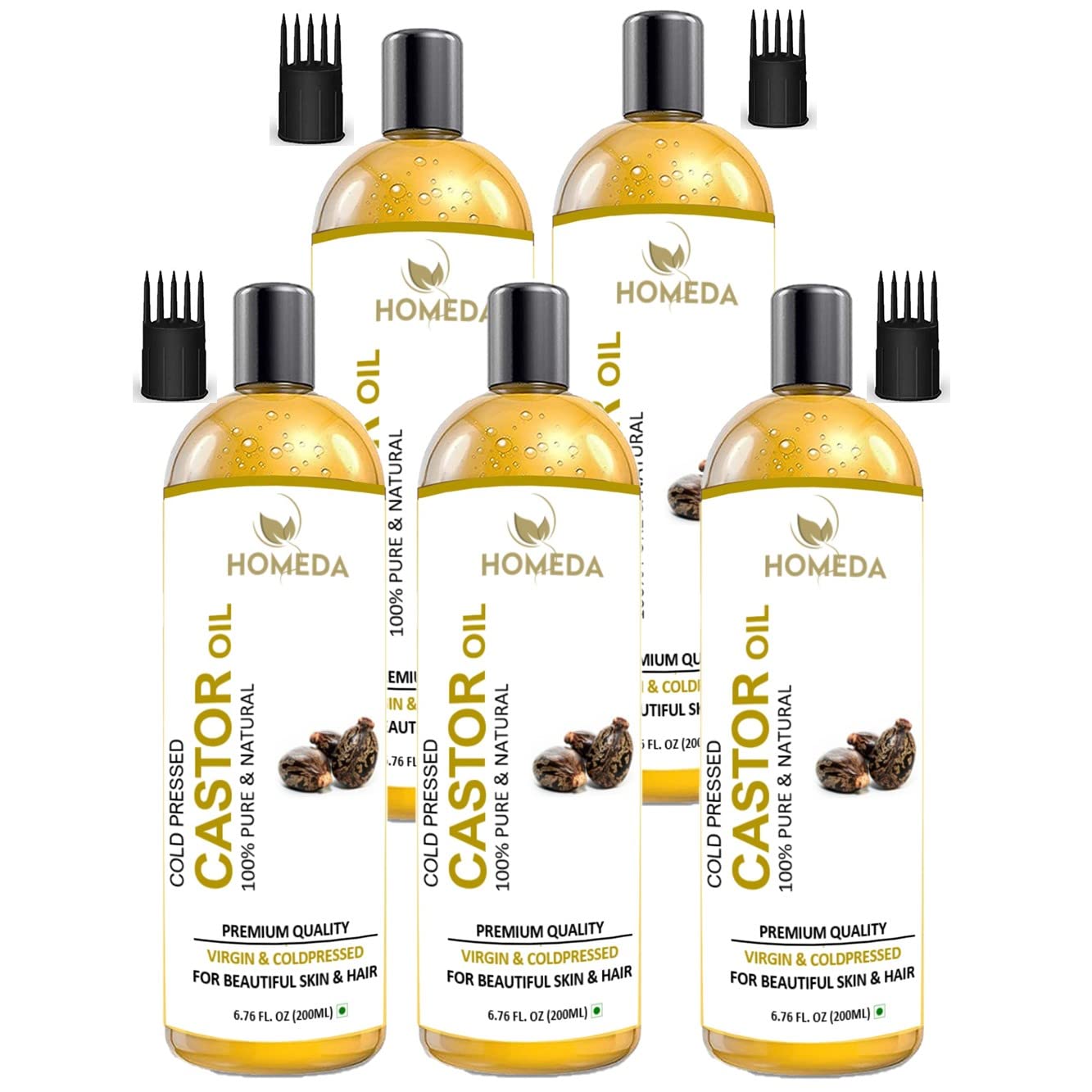 Homeda Cold Pressed Castor Oil for Hair Growth, Skin Care, Nail, Eyebrow growth - 1000ml - 100% pure (Organic Arandi ka Tel, Pure Castrol Oil, Castered, Caster, Erand, Custored)