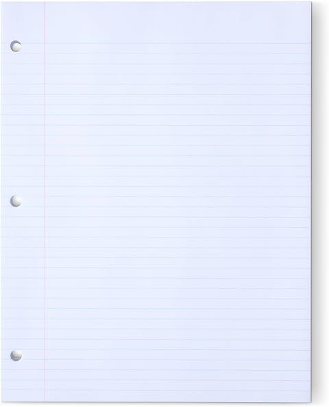 Amazon Basics College Ruled Loose Leaf Paper, 11" x 8.5", 150 Sheets, White, No Binding, 1-Pack