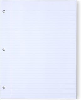 Amazon Basics Loose Leaf Paper, College Ruled Paper, 3 Hole Punched, 150 Sheets, 11" x 8.5", 1 pack, White